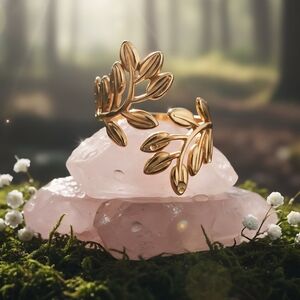 🆕️14K Gold Plated Stainless Steel Adjustable Trendy Statement Fashion Leaf Ring